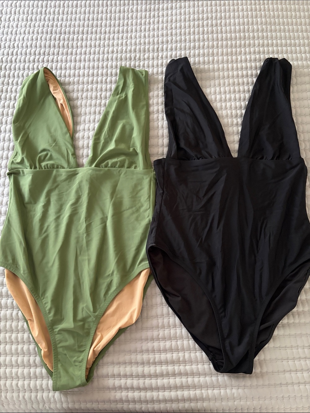 J. Crew Olive Green and Black Plunge One-Piece Swimsuits